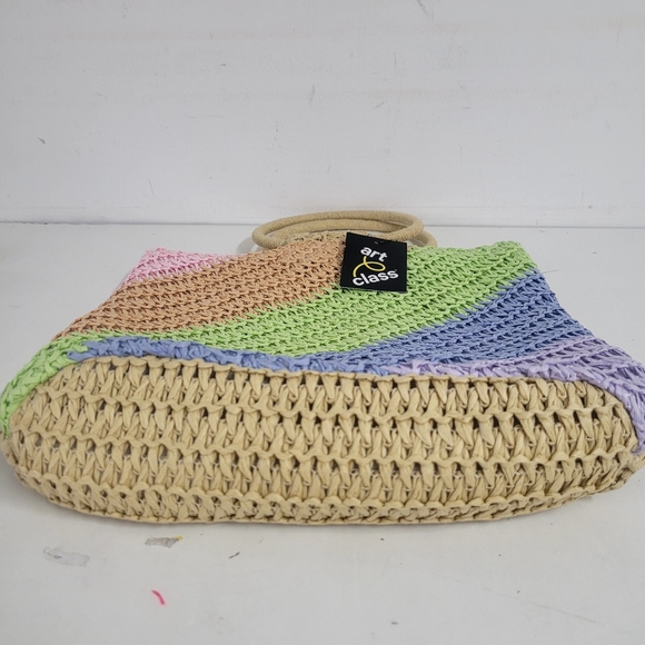 New! Girls' Striped Paper Straw Tote Handbag Purse - Art Class - Picture 5 of 9